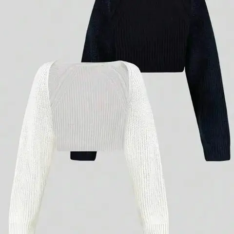 Women's Textured Raglan Sleeve Shrug Set, Casual Fitted Long Sleeve Knitwear Tops for Spring & Fall, Ladies Knit Clothes Knitting, Womenswear, Fashion Knitwear Clothing, Ideal for Daily Wear