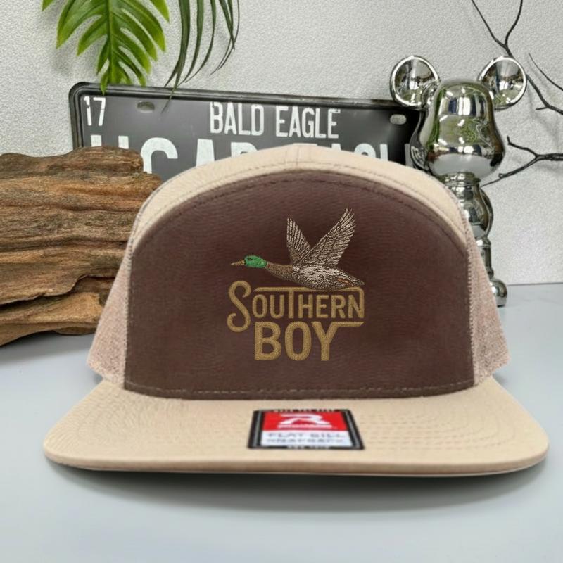 Southern Boy Duck Hat Flying Mallard Embroidered Trucker Cap Camo Brim Snapback Hat for Men Outdoor Southern Style Hunting Hat