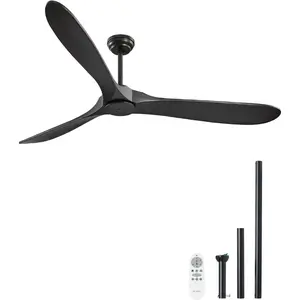 VEVOR 72 Inch Ceiling Fan without Light, 6-Speed Remote Control, 3-Wood-Blade, Reversible DC Motor, Modern Low Profile Flush Mount Exterior Fan for Bedroom, Living Room, Patio, Indoor/Outdoor, WalnutVEVOR Super Brand Day