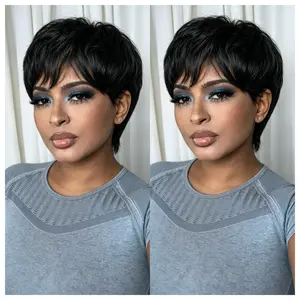 Pixie Cut Wigs Human Hair Short Hair Pixie Cut Style  Pixie Cut Layered Wig   Wig with Bangs  Full Machine Made Glueless Wig  Perfect for Daily Wear and Fashion Wig for Black Women