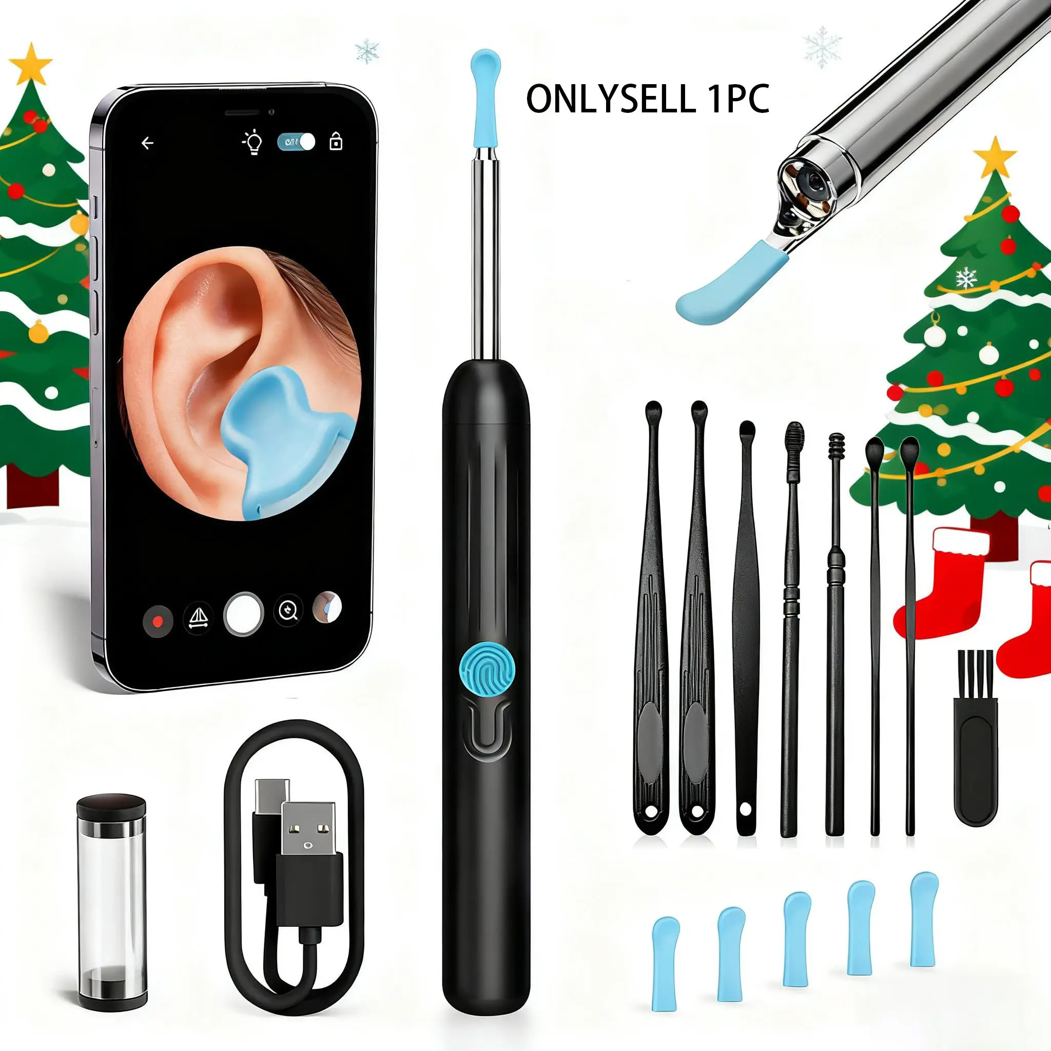 Efficient & Safe with Rechargeable Wireless Earwax Remover Kit, Earwax Removal Tool, Ear Cleaner - Features Camera, and Low Operating Voltage for Professional & Home Use