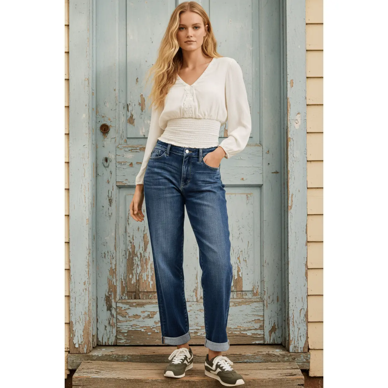 Judy Blue Billie Mid Rise Cuffed Boyfriend Jeans, Fabric, Bottom