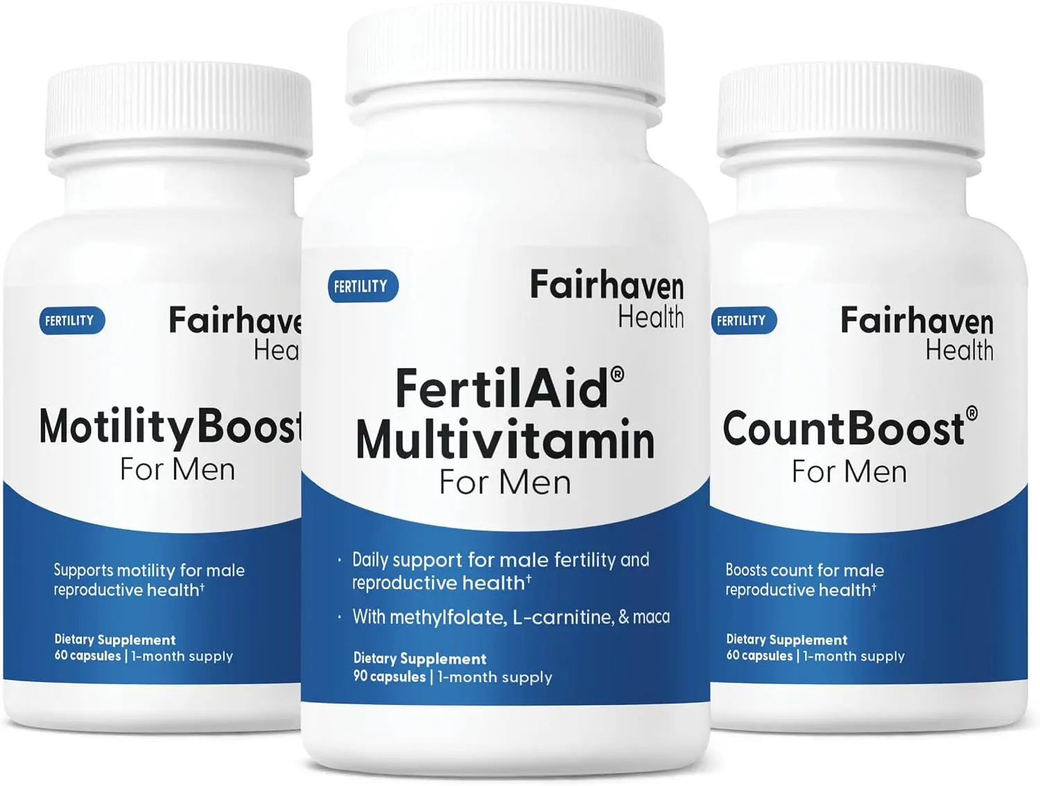 Fairhaven Health FertilAid for Men, MotilityBoost & CountBoost Combo - Comprehensive Male Fertility Supplement Stack for Sperm Count, Motility & Pre-Conception