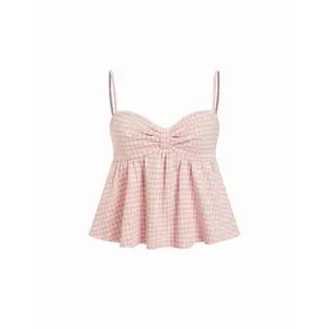 Cider Gingham Sweetheart Neck Bowknot Peplum Crop Cami Top