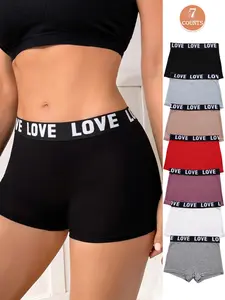 Women's 7-Piece Letter Waistband Ribbed Briefs, Soft Comfortable Breathable, Simple Daily Wear, All-Season Underwear