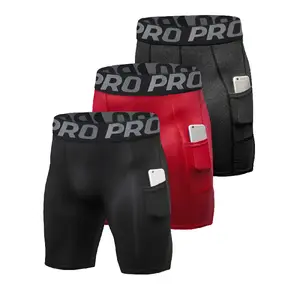 Compression Shorts Men's 3 Pack Anti-Chafing Underwear Base Layer Quick Dry Running Shorts with Pockets for Workout and Gym Exercise Athletic Bottoms