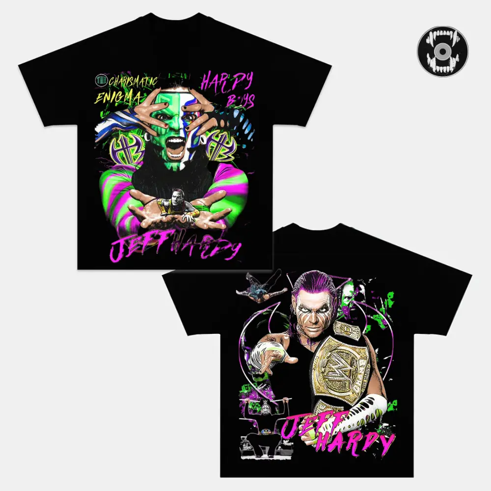 Jeff Hardy Charismatic Enigma Graphic Tee, Vintage Wrestling Legend T-Shirt, Hardy Boyz Fan Merch, Neon Face Paint Championship Shirt, WWE Icon Streetwear Top, Cotton Retro Gift Tee for Wrestling Fans