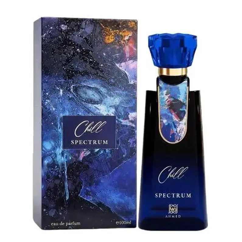 Ahmed Al Maghribi Spectrum Chill Men's Extrait De Parfum Spray - 3.4 Oz, Ahmed Fragrances Premium EDP, Long Lasting Fresh Scent, Aromatic Citrusy Blend, Confident Projection, Bottle-Shaped Daily Wear Cologne, Long Lasting Fragrance