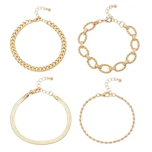 4-piece bracelet set Metal plated bracelet with personalized high-end feel, cool and exaggerated style, light luxury jewelry set