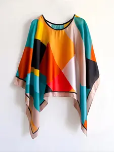 Women's Patchwork Print Open Front Cape Shawl, Casual Colorful Printed Boho Style Scarf for Daily Wear, Fashion Accessories for Women & Girls