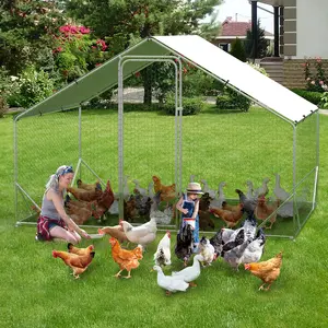 OUTGOODS Room to Roam! Large Galvanized Steel Walk-In Chicken Run, Spire Roof Coop with Weatherproof Cover, Safe Outdoor Hen Cage for Backyard Farming