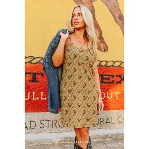 Western Horse Printed Spaghetti Strap Dress