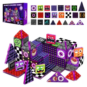 【New Sticker Set】60PCS,1.48inch Creative Sticker Magnetic Tiles,Big Eye Monster Series，Magnet Building Blocks Cubes Construction Stacking Educational Assembly Toy Preschool STEM Play Creative Playboard for Toddler Kids Ages 3+,Kids Toys best gift