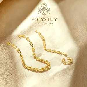The necklace is 19.6 inches long【FOLYSTUY (Y154)】The paperclip necklace, bracelet and ring are suitable for both men and women, and can be paired with a lobster clasp