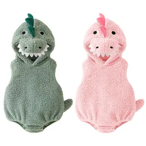 Baby Boy Girl Dinosaur Costume Cute Sleeveless Romper with Hat Newborn Infant Mardi Gras Cosplay Clothes