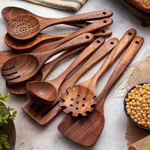 10/12PCS Wooden Kitchen Utensils Set – Spatula, Spoon & Ladle for Nonstick Cookware, Heat Resistant & Durable