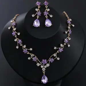 3pcs/ Set Vintage Plum Set With Purple Rhinestone Earrings And Necklace, Suitable For Brides Bridesmaids Wedding Dinner Dance Evening Gown Accessories Precious jewelry holiday gifts
