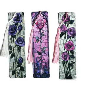 Metal Rose Stained Glass Bookmark With Tassel