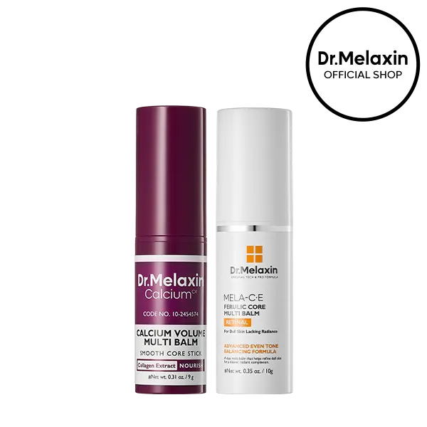 [Dr.Melaxin Official] Plump & Glow Multi Balm Stick Duo, 2-Piece | Calcium Volume Multi Balm + MELA-C·E Ferulic Retinal Multi Balm | Collagen, Vitamin C & Retinal for Fine Lines, Firming & Glow | Korean Skincare