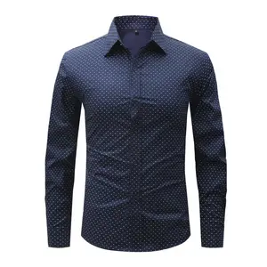 One piece: a men’s long-sleeve polka dot shirt in a business-casual style. Its classic pointed collar is sharp and well-structured, while the buttoned placket adds refined details. The long-sleeve fit is suitable for multiple seasons, featuring smooth, st