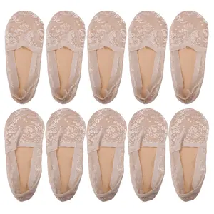 CHEIBEAR 5 Pairs Invisible Deep Mouth Lace Socks, Sexy Breathable Soft Fashion No Show Socks for Women