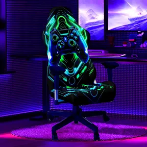 1Set Green Gamepad Pattern UV Blacklight Reactive Glowing Gaming Chair Fabric Computer Game Chair Cover, Milk Fiber Fabric With Elastic And Detachable Design That Is Machine Washable. Suitable For Office, Bedroom And Game Chair Decoration.