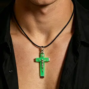Luminous Cross Necklace - Glow in The Dark Acrylic Crucifix Pendant for Men & Women, Christian Faith Jewelry Gift for Easter, Mother's Day & Holidays