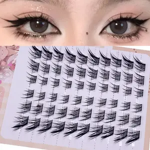 No Need Glue Fox Eye Effect Fluffy False Eyelashes, Fluffy Cluster Lashes, Self-Adhesive Reusable Thick Winged Lash Extensions for Daily Use