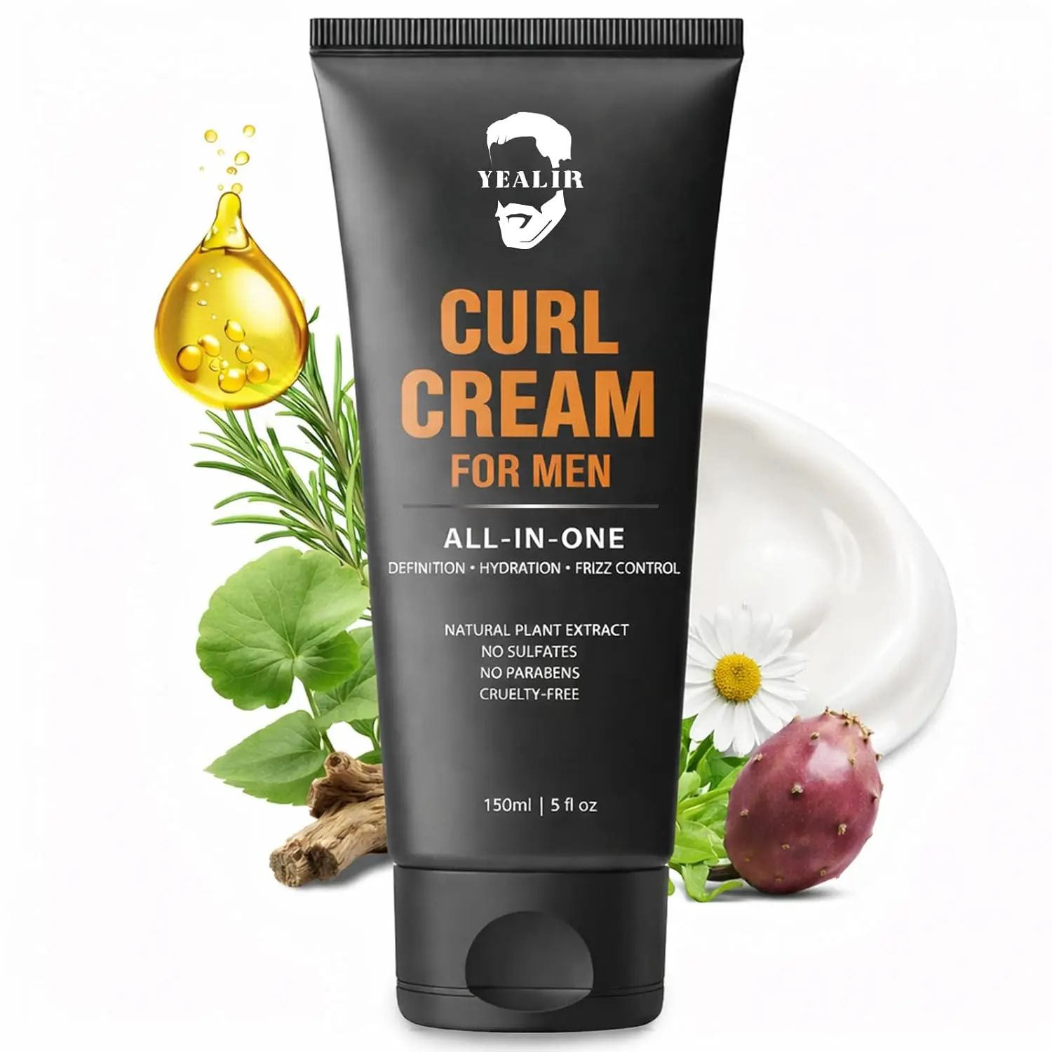 Curl Cream for Men, Curl Defining Cream for Frizz-Free & Defined Curls, 5oz | Hydrates, Enhances Shine & Texture, Curling Cream, Lightweight, Non-Greasy Styling Cream for Wavy & Curly Hair, Sulfate-Free