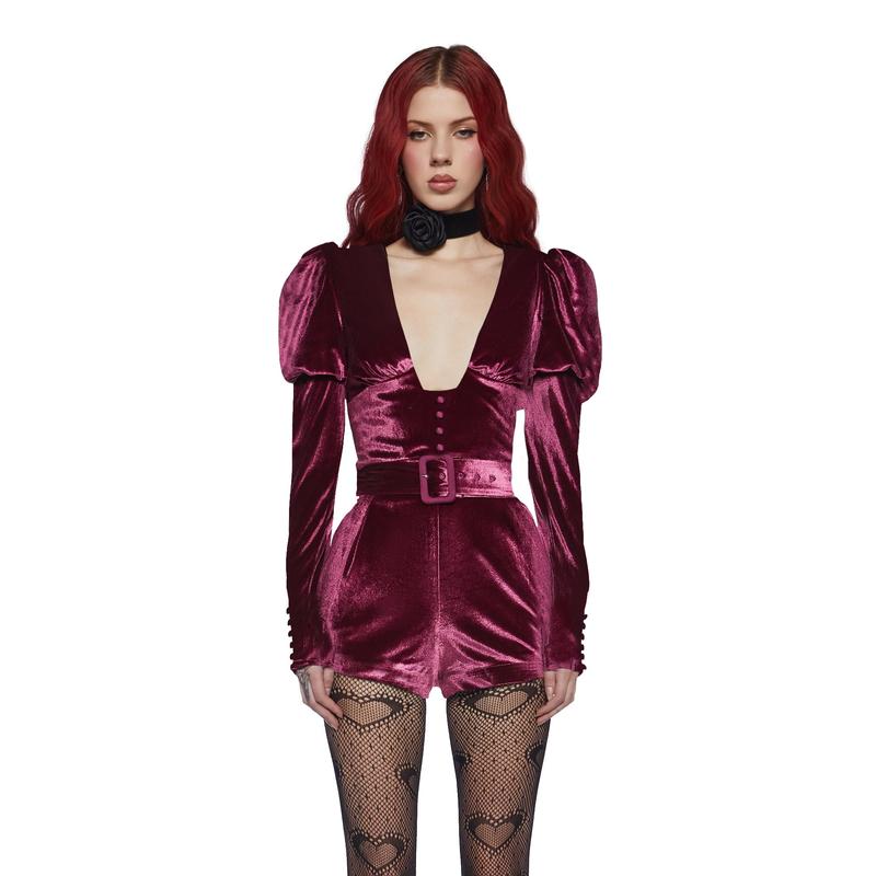 Chic Manners Velvet Romper - Pink