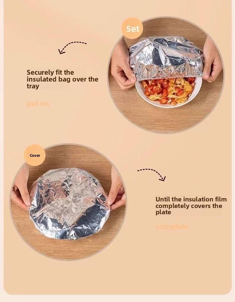 50pcsAluminum foil food warming cover keeps food warm and fresh. High-quality, reusable aluminum foil food cover for the family dining table. Kitchen freshness protector suitable for home and kitchen use.