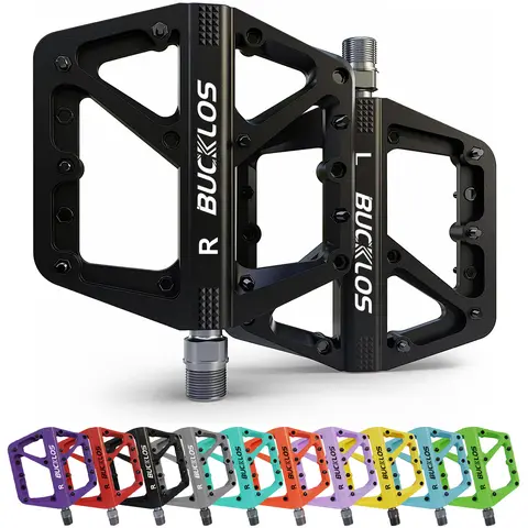 BUCKLOS Bike Foot Pedals, Shockproof Corrosion-Resistant Nylon Fiber Large Platform, Cr-Mo 9/16" Standard Spindle, 365g 115x115x15mm Non-Slip High-Grip Cycling Components & Parts, All Seasons for MTB, Hybrid Bikes, 16 Pieces of Cleats Included