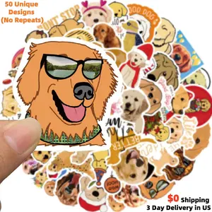 50PCS Golden Retriever Stickers - Cute Cartoon Puppy Dog Vinyl Waterproof Decals for Kindle, Laptop, Hydro Flask, Phone Case - Adorable Dog Mom Gifts for Girls, Kids & Teens - Golden Retriever Lover Style Stationery - High Quality No-Repeat Sticker Pack