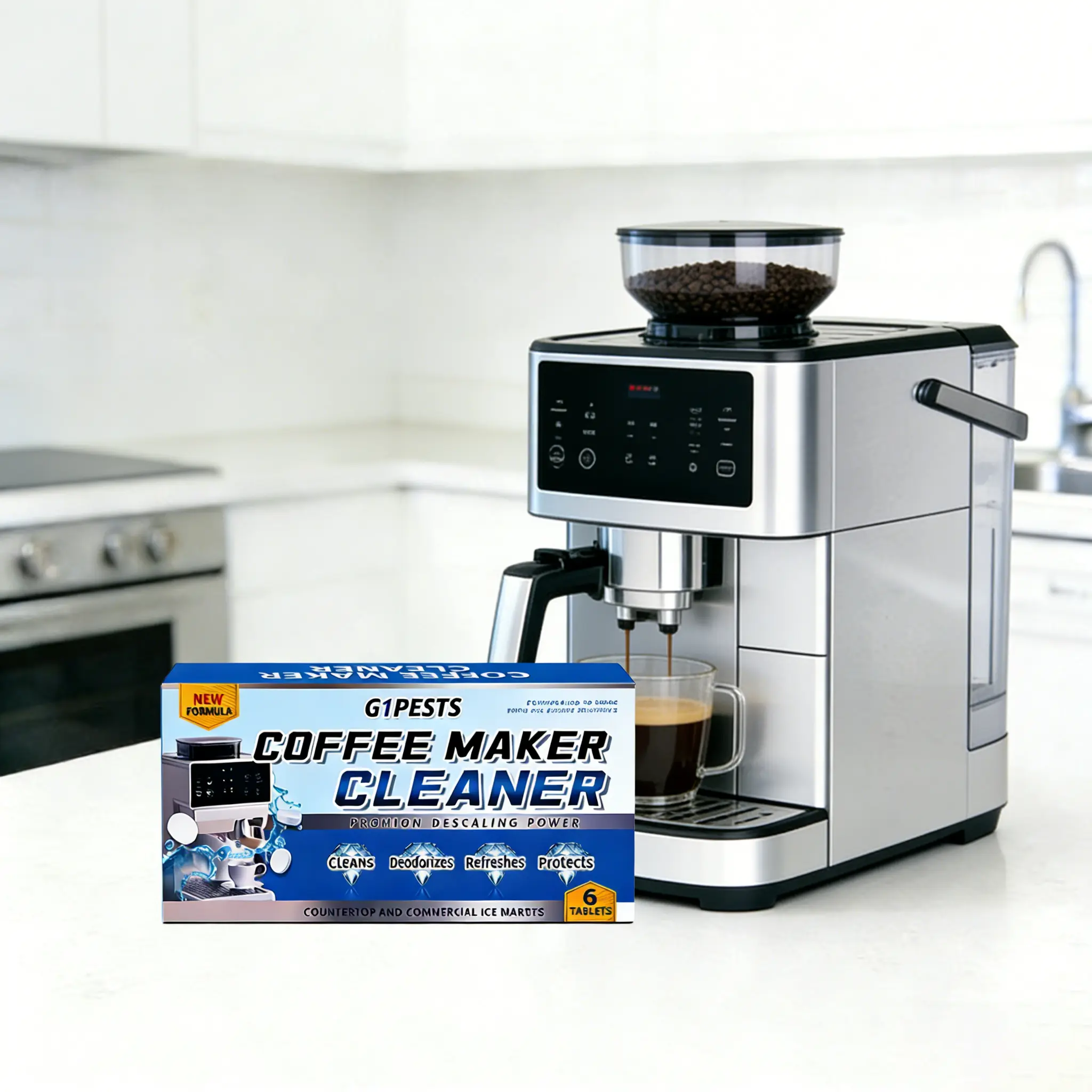 Coffee Machine Cleaner Descaler Tablets - 6Pack, Deep Cleaning and Descaling for All Coffee Makers , Coffee Maker Pot Descaling & Cleaning Tabs, Descale Drip Coffe And Espresso Machines