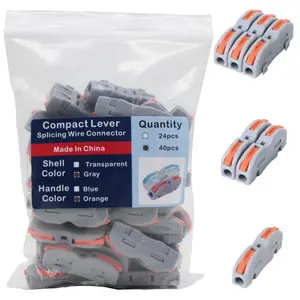 1 In 1 Out Compact Splicing Wire Lever Nuts Connectors, 40 Pcs Bag Pack Quick Connect Electrical Splicing Connectors with Orange Handle and Gray Shell