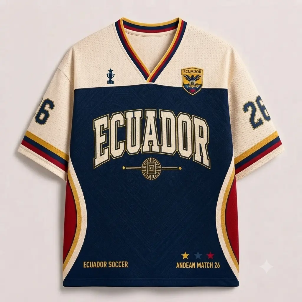 Ecuador dark blue  version 3D Soccer Jersey 2026 International Tournament Edition – Ultra-Breathable Tricolor Trim Soccer Shirt – High-Density Embroidery Retro Blokecore Apparel