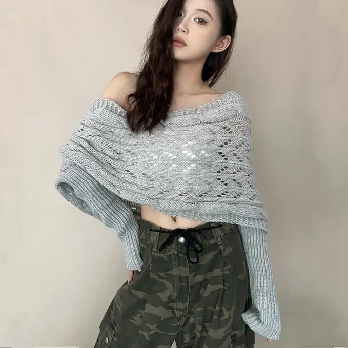 Scarf with Sleeves for Women Shawl Wraps Knitted Cable Crochet Multifunctional Scarf Sweaters with Sleeves