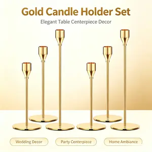 Tapered Metal Candle Holders - Decorative Vintage Glamour Casual Home Supplies, 6Pcs Detachable Cone Design, Table Centerpieces for Wedding Reception & Home Ornaments Gold Plated