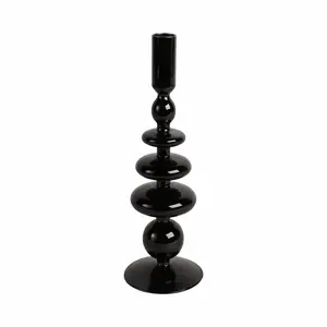212 MAIN 11 in. Vintage Black Glass Taper Candle Holder - Vintage Candle Stand, Interior Decoration Accessories for Indoor Home Decor