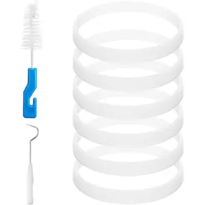 6 count Rubber Gaskets Replacement Seal 3.94 inch for Ninja Blender, with Brush and Hook, Fits White O-Ring for 7 Fins Ninja , for Ninja Blender BL480 BL680 BL910 CT680