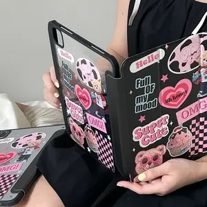 Cute Kawaii Bear iPad Case with Pen Slot, Y2K Aesthetic Sticker Protective Cover, Tablet Casing, Compatible with iPad 10th Gen, Air 5/4, Pro 11 Inch