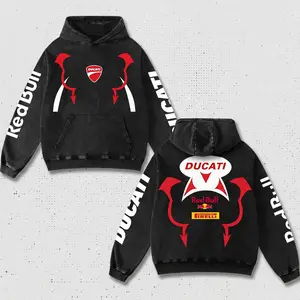 Retro Pirelli x Redbull Ducati Racing Hoodie Acid Washed Black, MotoGP World Championship Enthusiast, Motorcycle Off Road Dirt Bike Graphic Streetwear, Heavyweight Biker Sweatshirt, Retro Moto Gear Motorbike Apparel Men’s Aesthetic Y2K Racing Jacket Style