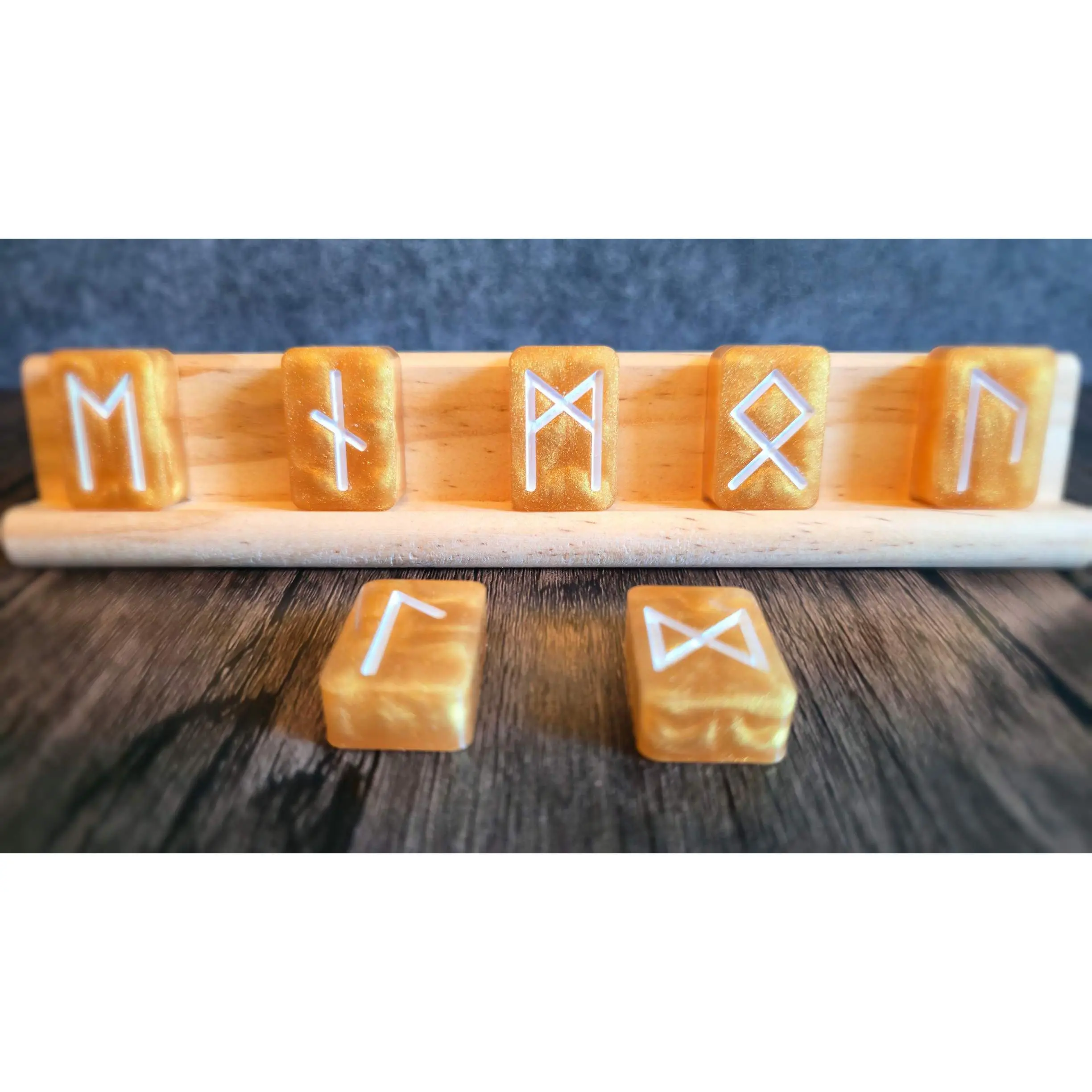 Asgardian Gold Ingot Runestone Set – Gold Resin Elder Futhark Runes
