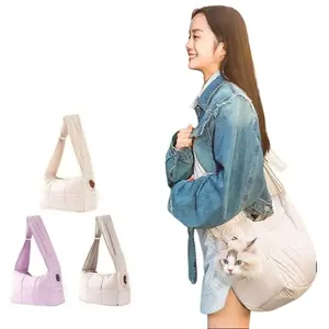 Hands-Free Pet Sling Carrier for Dog & Cat, Breathable Lightweight Adjustable Crossbody Travel Bag, Comfortable Shoulder Carrier for Small Medium Pets Outdoor Walking Shopping
