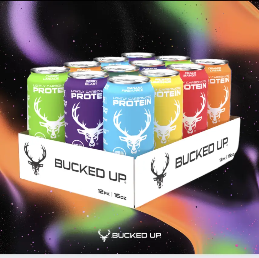 Bucked Up ALL NEW Ready-to-Drink Lightly-Carbonated Protein Soda | 1 Case (12 Cans) | Protein Isolate, 100 Calories, Zero Sugar