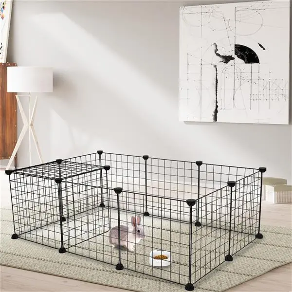 1-Layer Square Strong Metal Frame Pet Playpen - DIY Expandable Adjustable Wire Enclosure, Portable Indoor Bunny Enclosure for 1 Target Small Animal (Bunny/Hamsters) Up to 6Lb / 2.7Kg, Includes Kennel Crate Setup Parts, (28x56x14)"/(71x142x35.5)cm