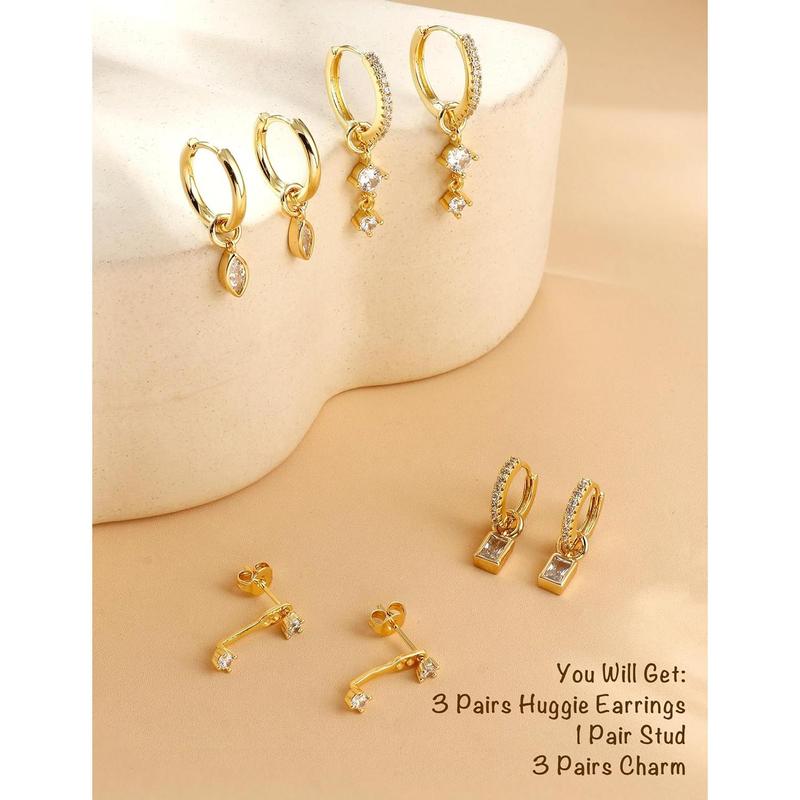 Small Gold Plated Hoop Earrings for Women with Charm - Hypoallergenic Cartilage Earring Sets for Multiple Piercing Sensitive Ears Silver Hoops Huggie Stud Earring Stacks Helix Conch Jewelry