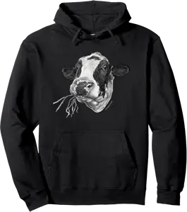 Hand-drawn Happy Holstein Friesian Dairy Cow Pullover Hoodie - Nicolekhach Shop 53B0BWQ12NH3