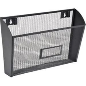 212 MAIN Steel Mesh Wall Pocket, Double Rim, Powder-Coated Black, Wall-Mount Office Filing Organizer for Office Stationery Supplies