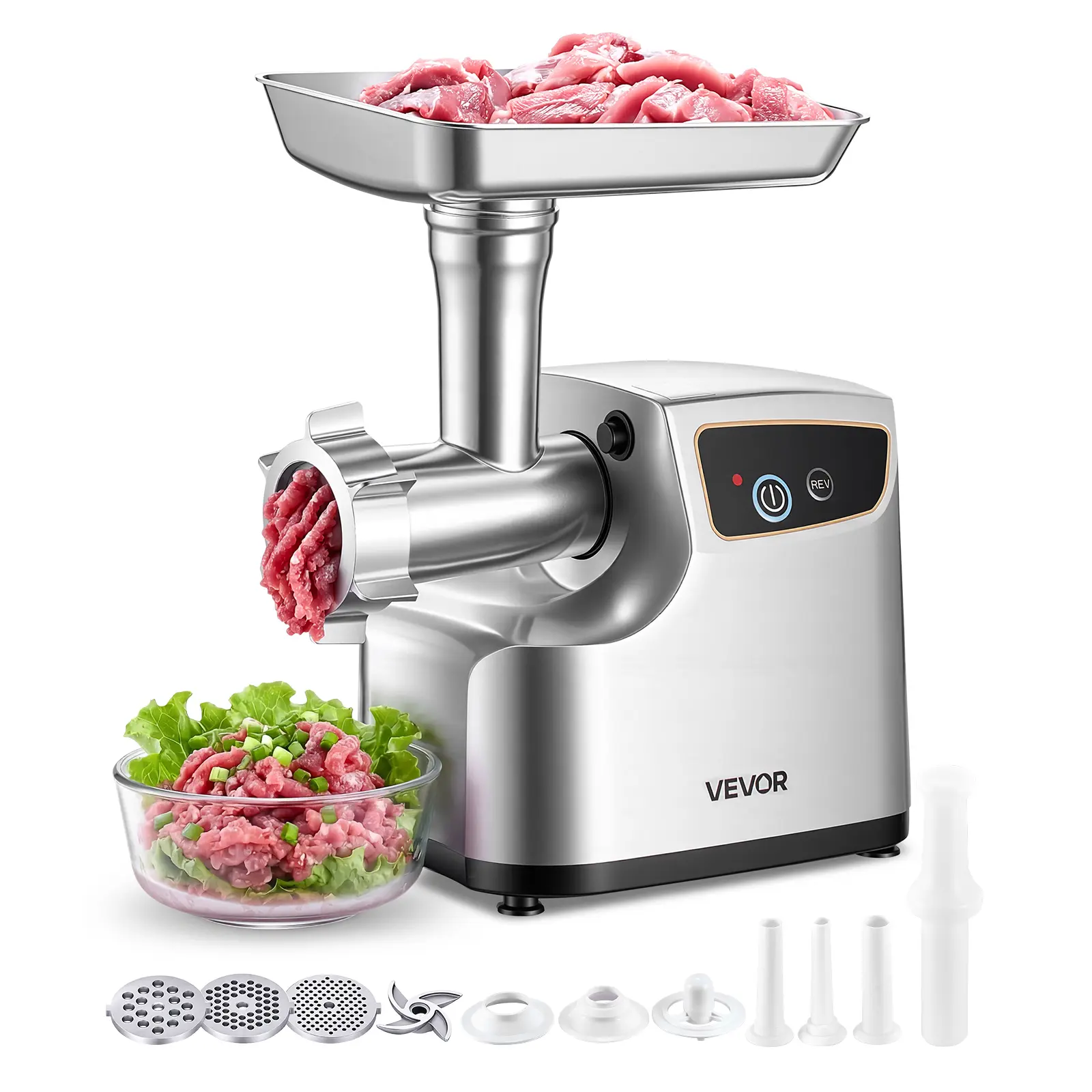 VEVOR Electric Meat Grinder, 5 Lbs/Min Capacity, #8 Meat Mincer with 3 Grinding Plates, 3 Sausage Stuffing Tubes & Kubbe Kit, 700W/0.77HP Sausage Stuffer Maker for Home Kitchens, ETL Listed